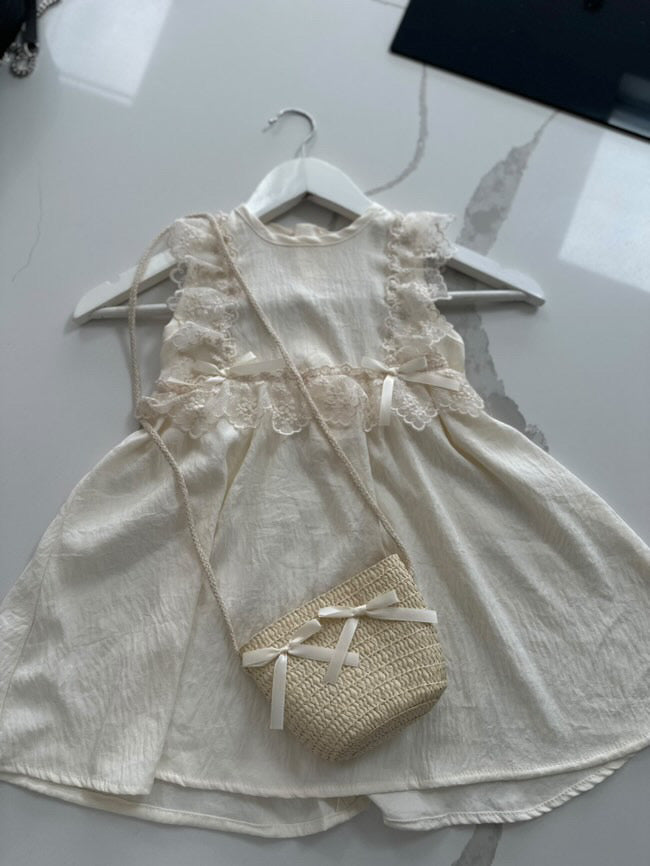 Cream Lace Summer Dress w Matching Bag