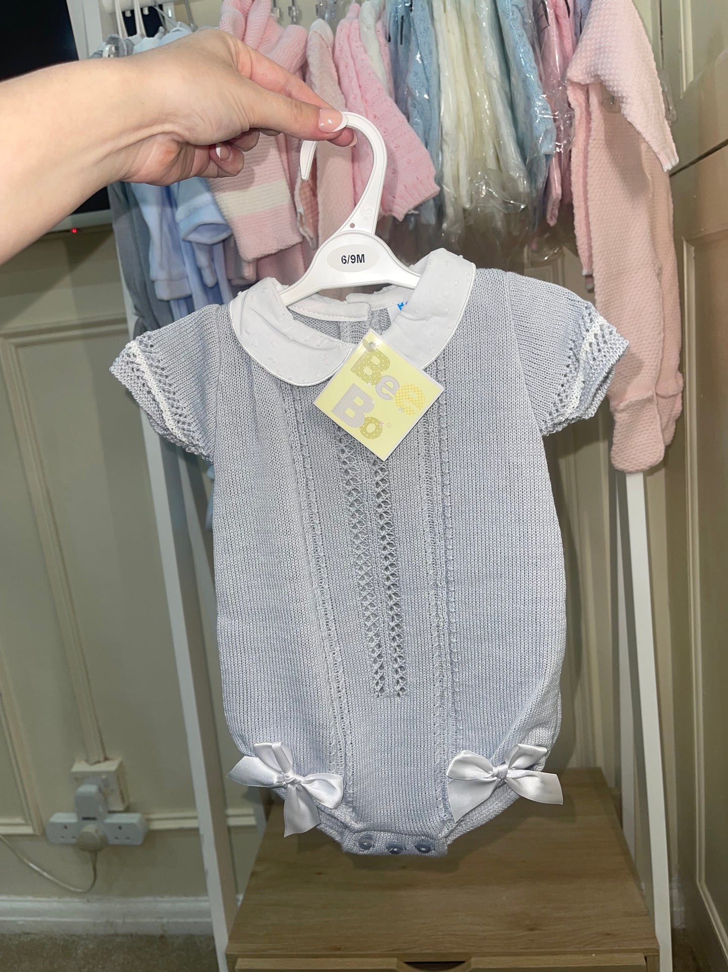 Grey Romper With White 3D Bow
