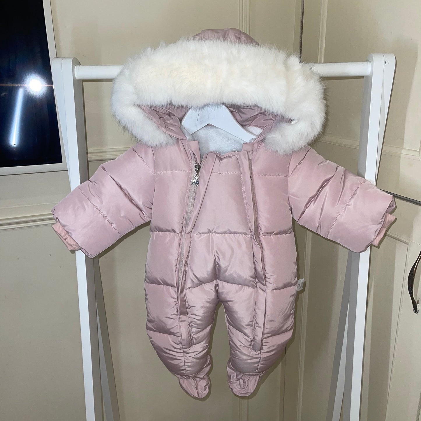 Pink Snow Suit Fur Hood