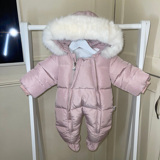 Pink Snow Suit Fur Hood