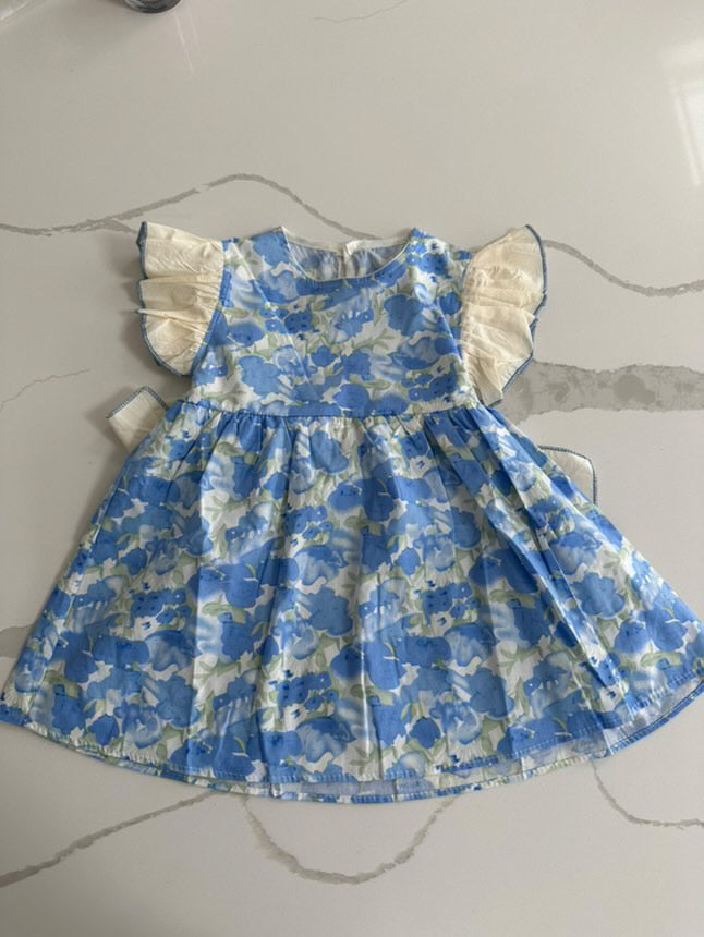 Summer Girl White & Blue Dress w 2 Bows