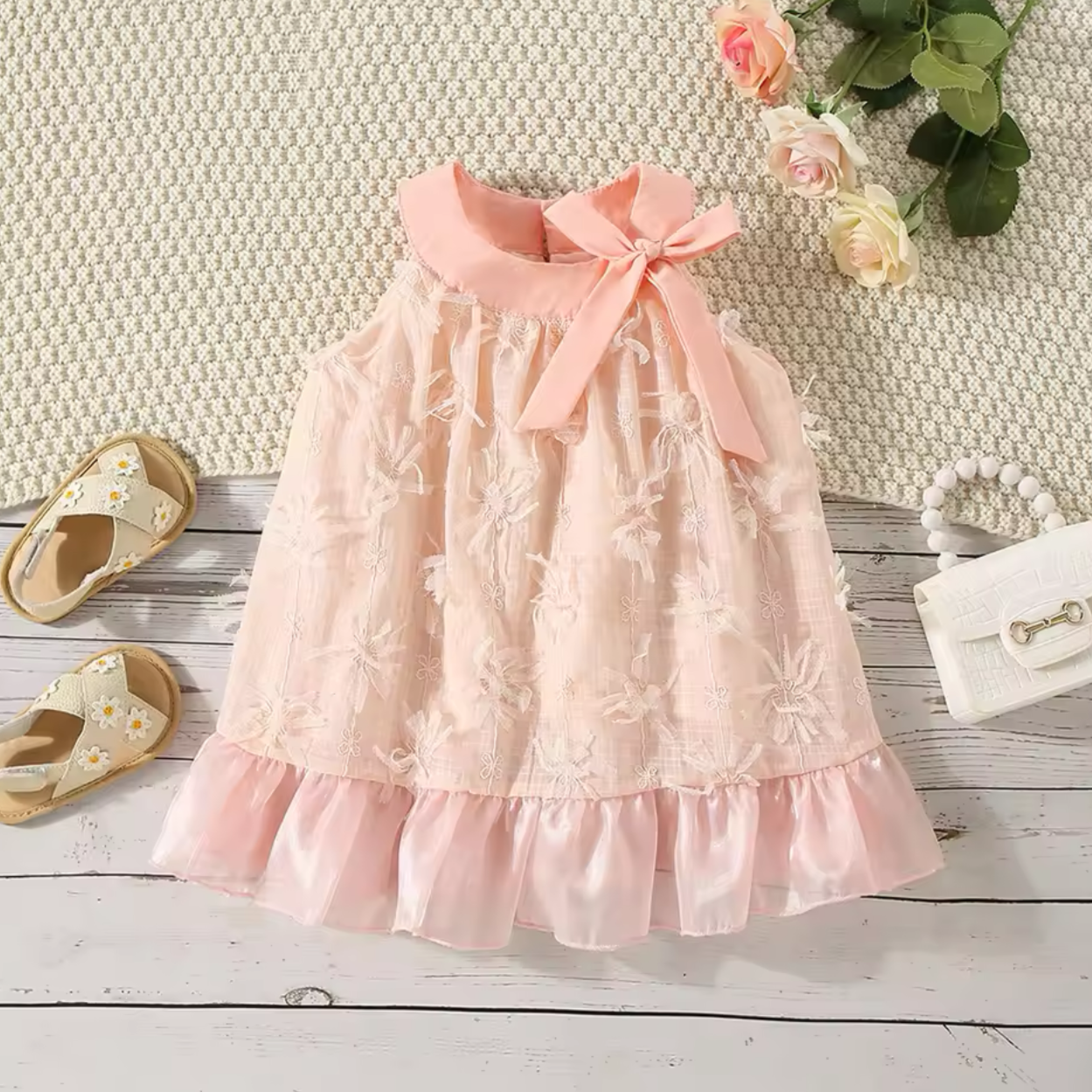Summer Ruffled Sleeveless Dress Pink