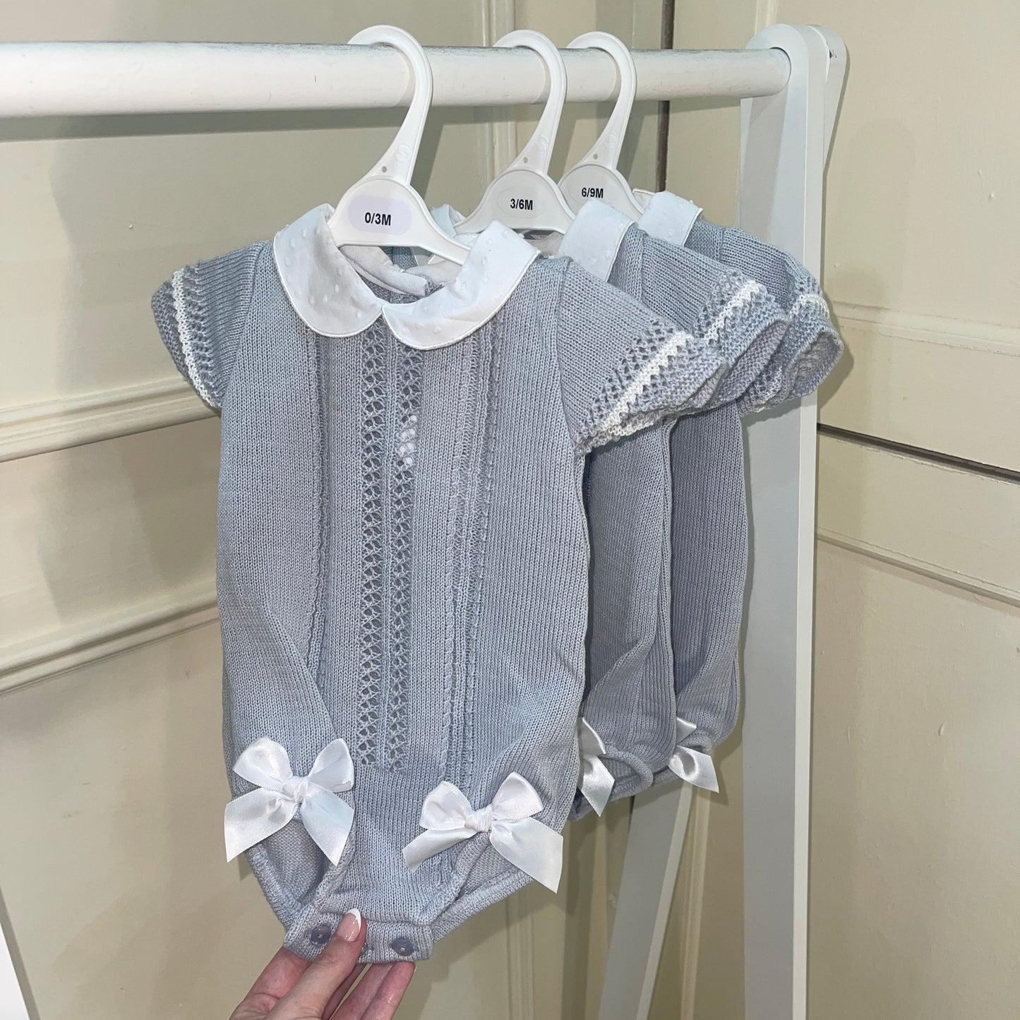 Grey Romper With White 3D Bow