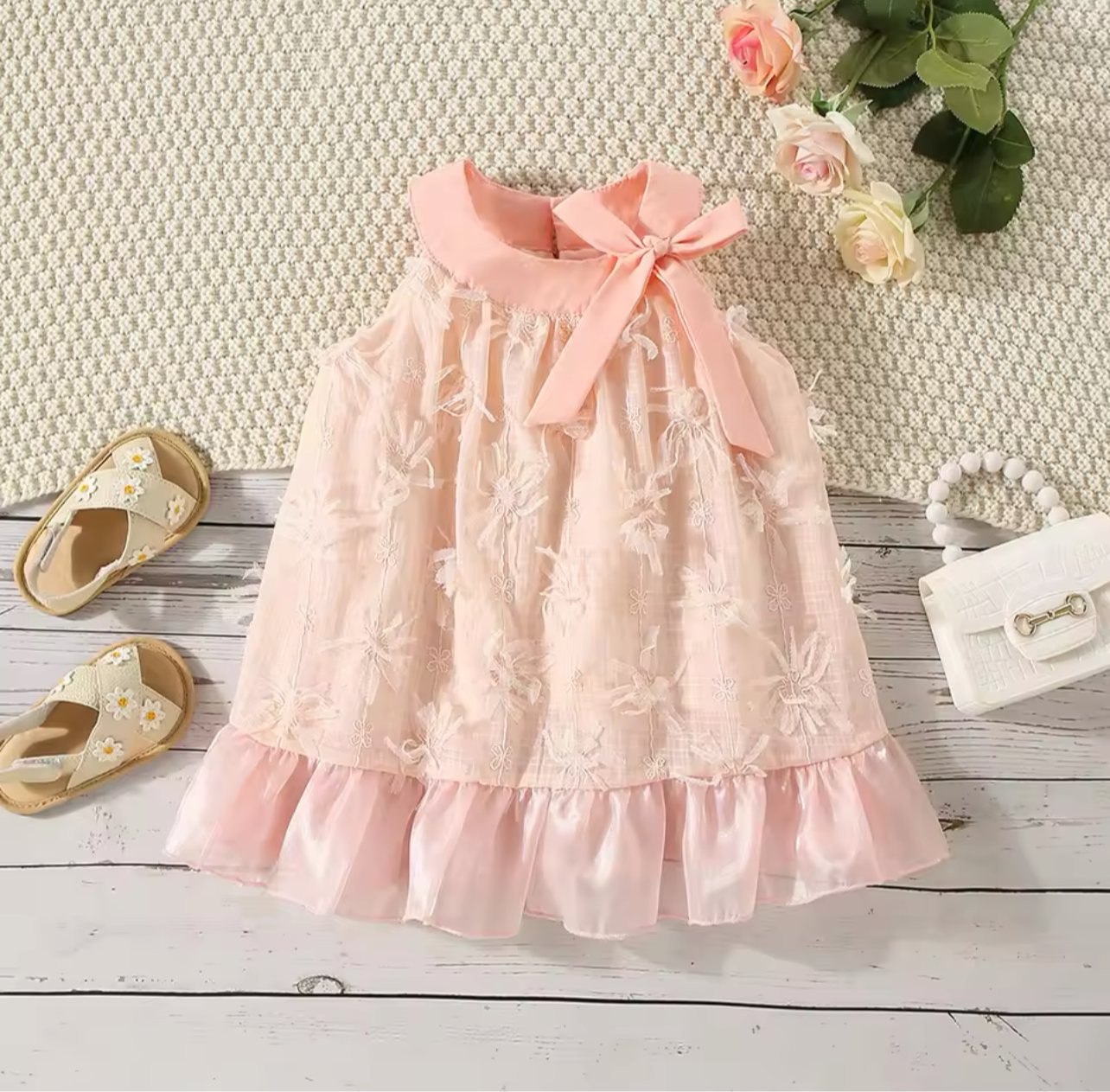 Summer Ruffled Sleeveless Dress Pink