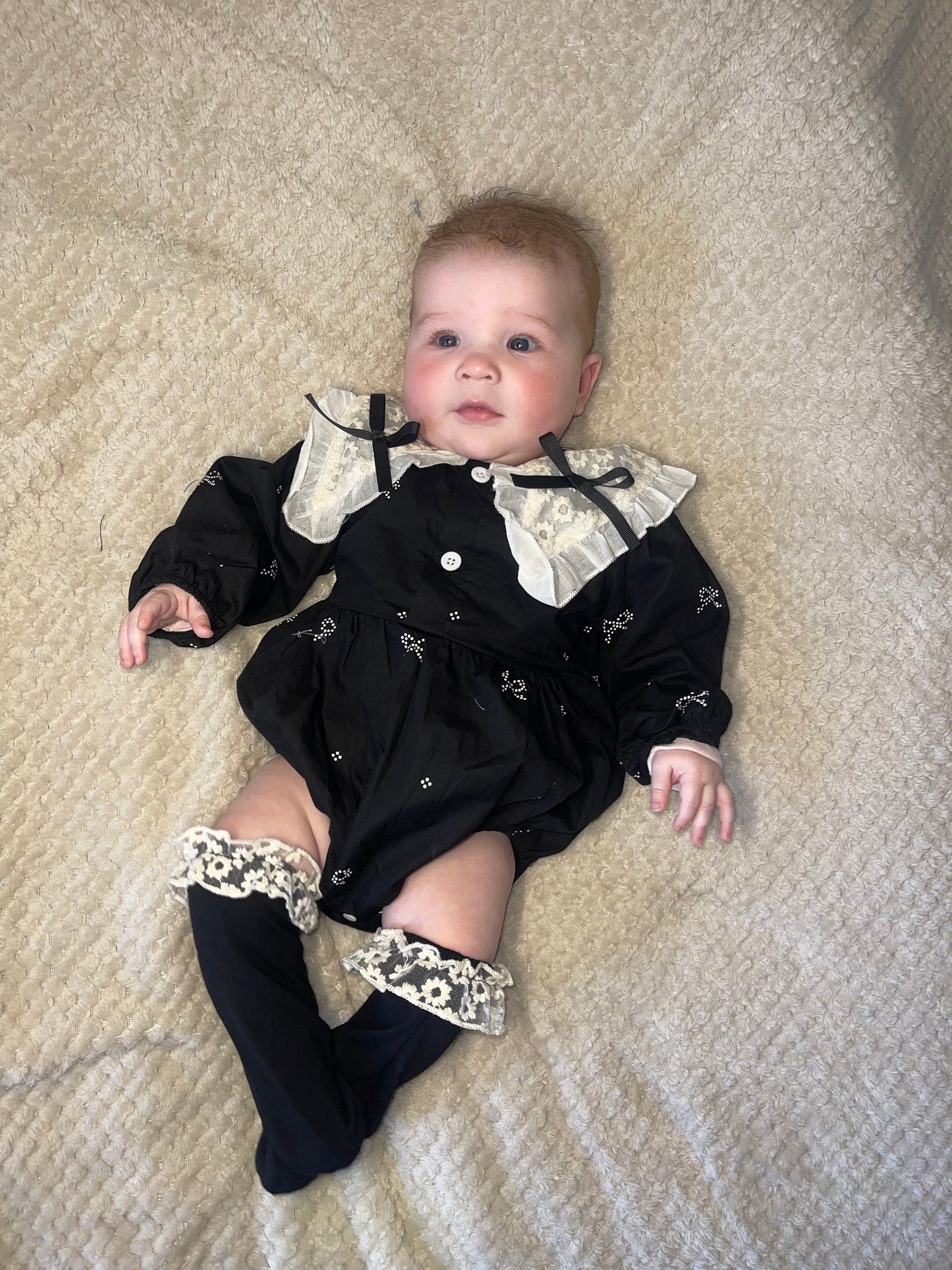 B&W Lace Romper with Matching Socks