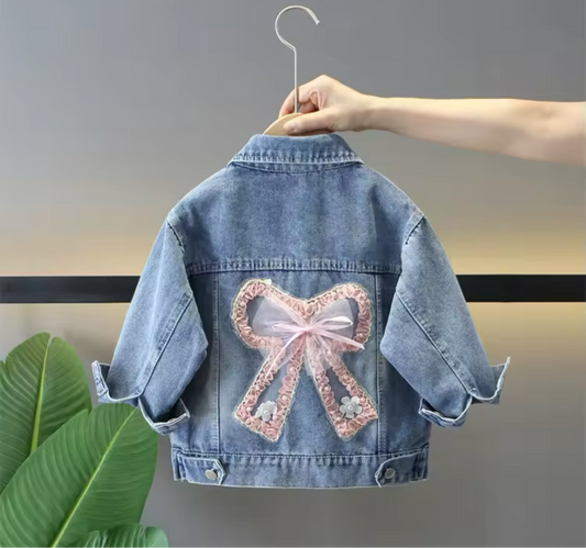 ZGirls Denim Jacket with Detailed Lace Bow