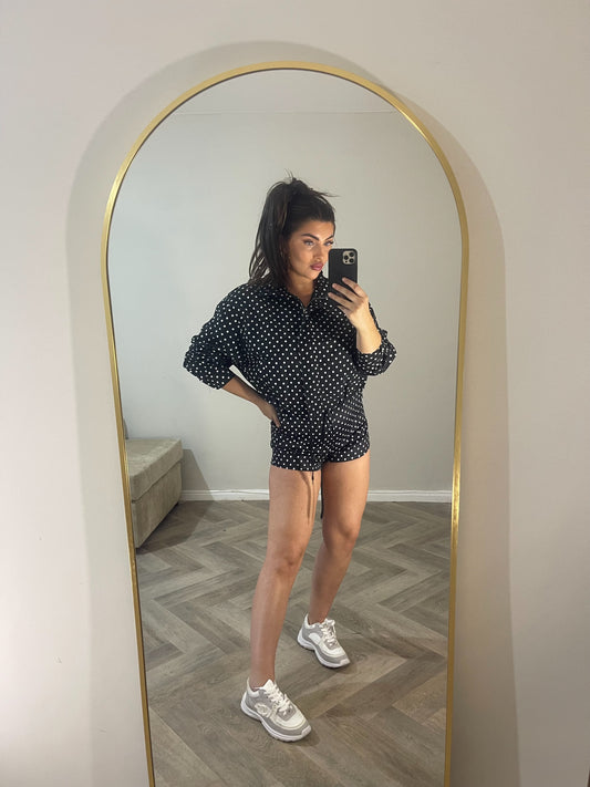 Black Polka Dot Jacket & Shorts Set
