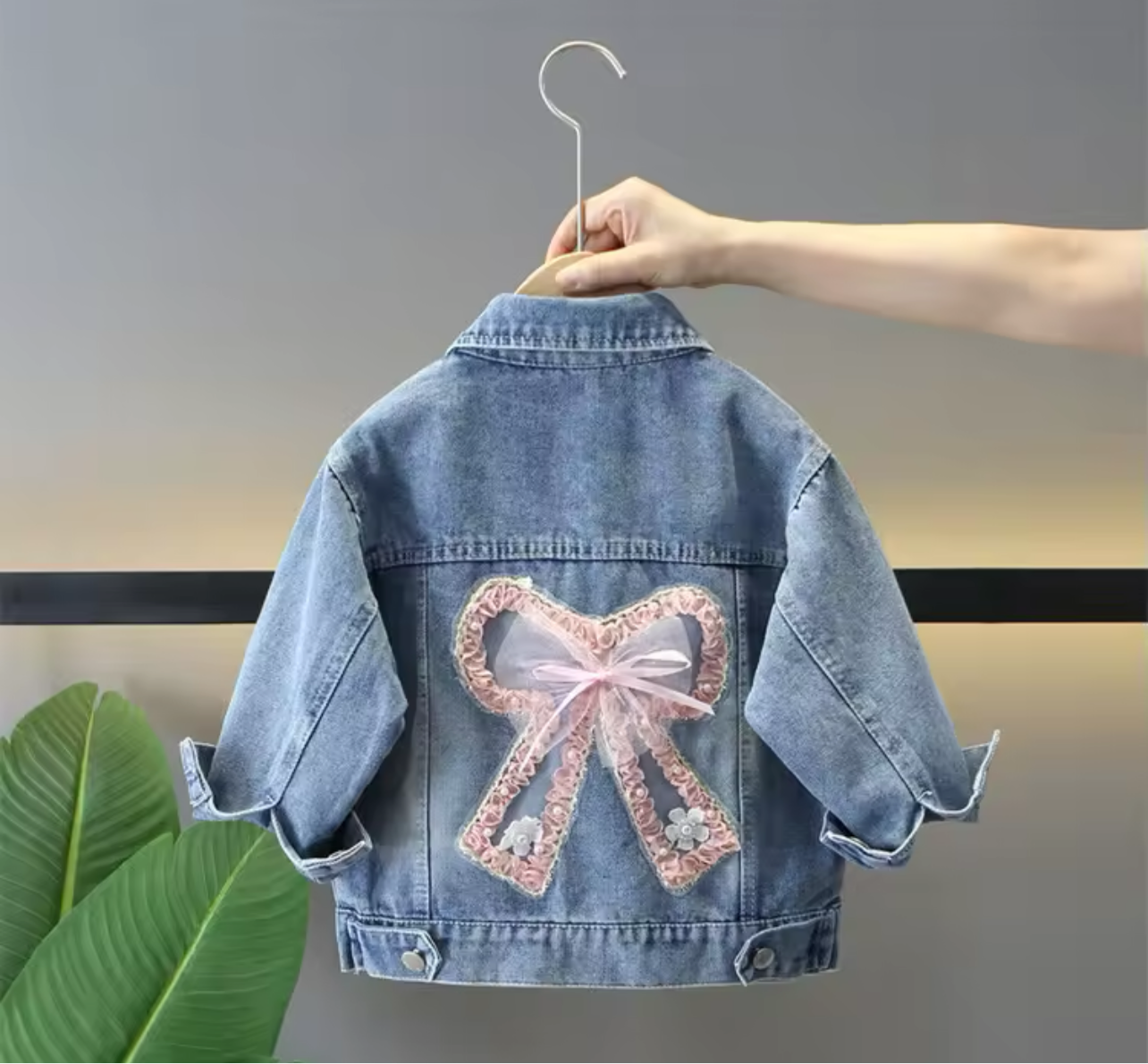 ZGirls Denim Jacket with Detailed Lace Bow