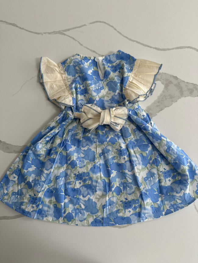 Summer Girl White & Blue Dress w 2 Bows