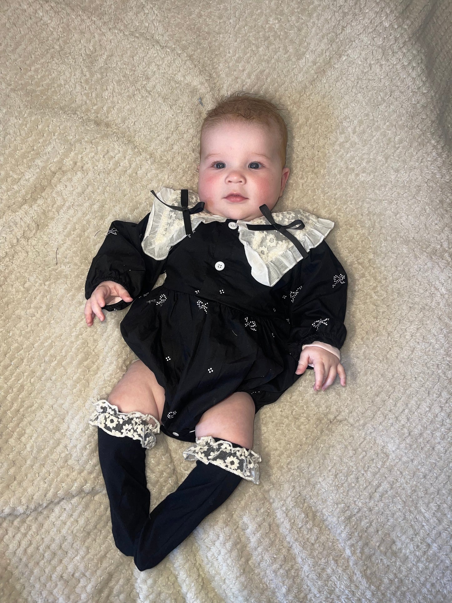 B&W Lace Romper with Matching Socks