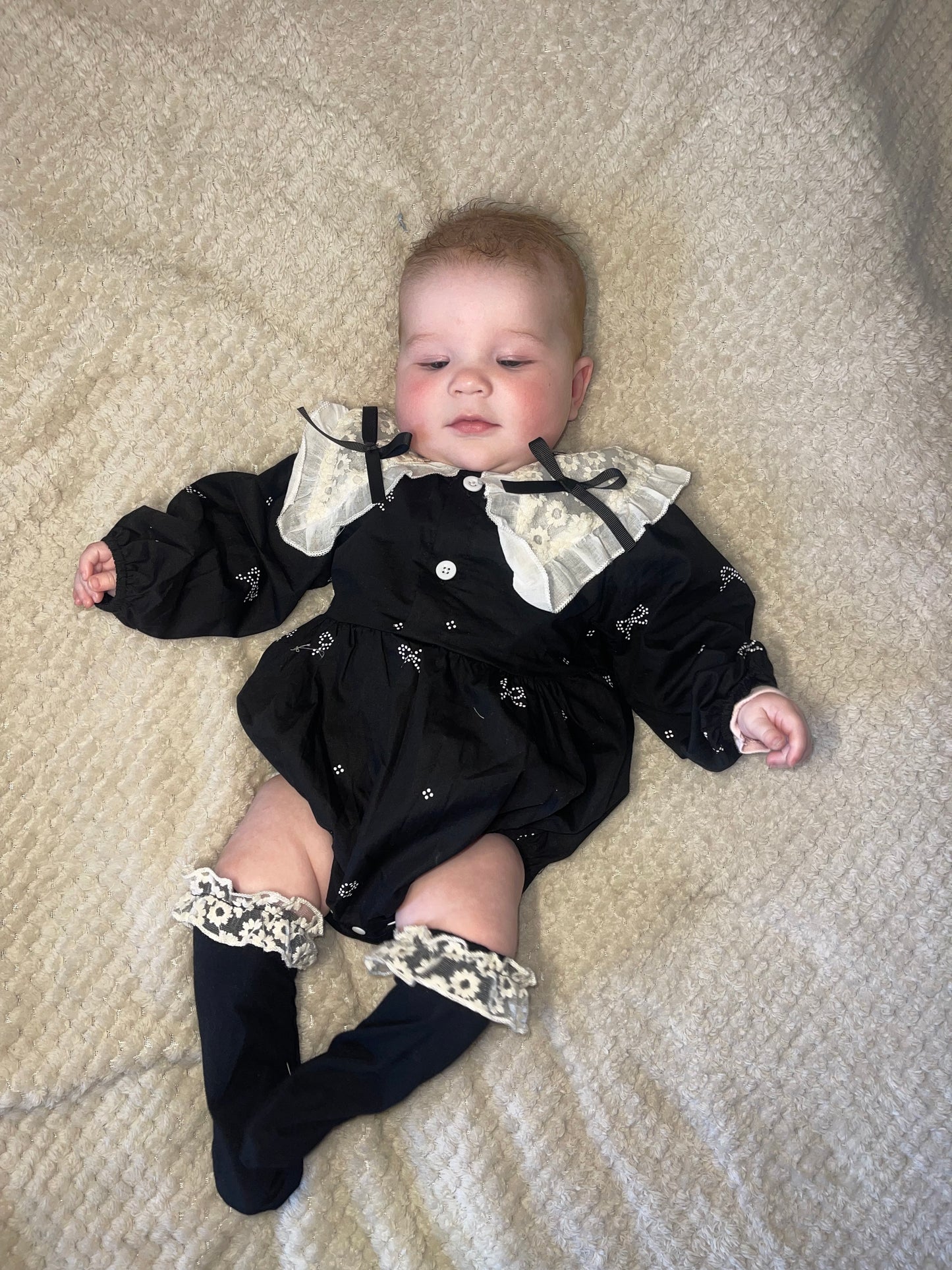 B&W Lace Romper with Matching Socks