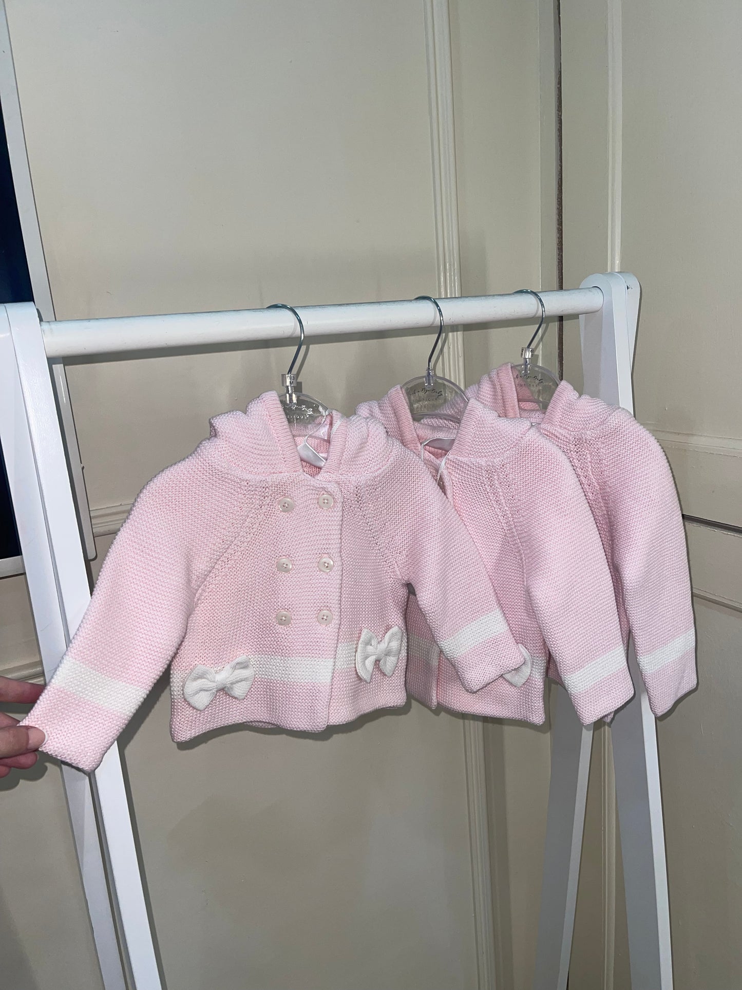Baby Girls Double Knit Hooded Cardigan With Bow
