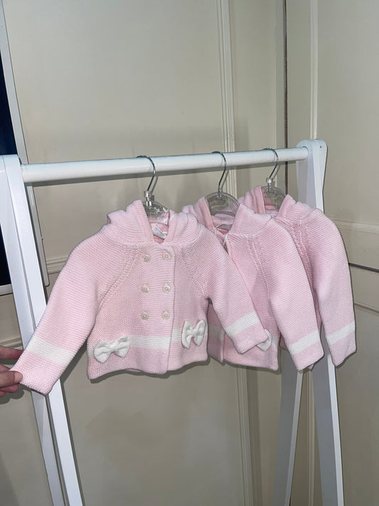 Baby Girls Double Knit Hooded Cardigan With Bow