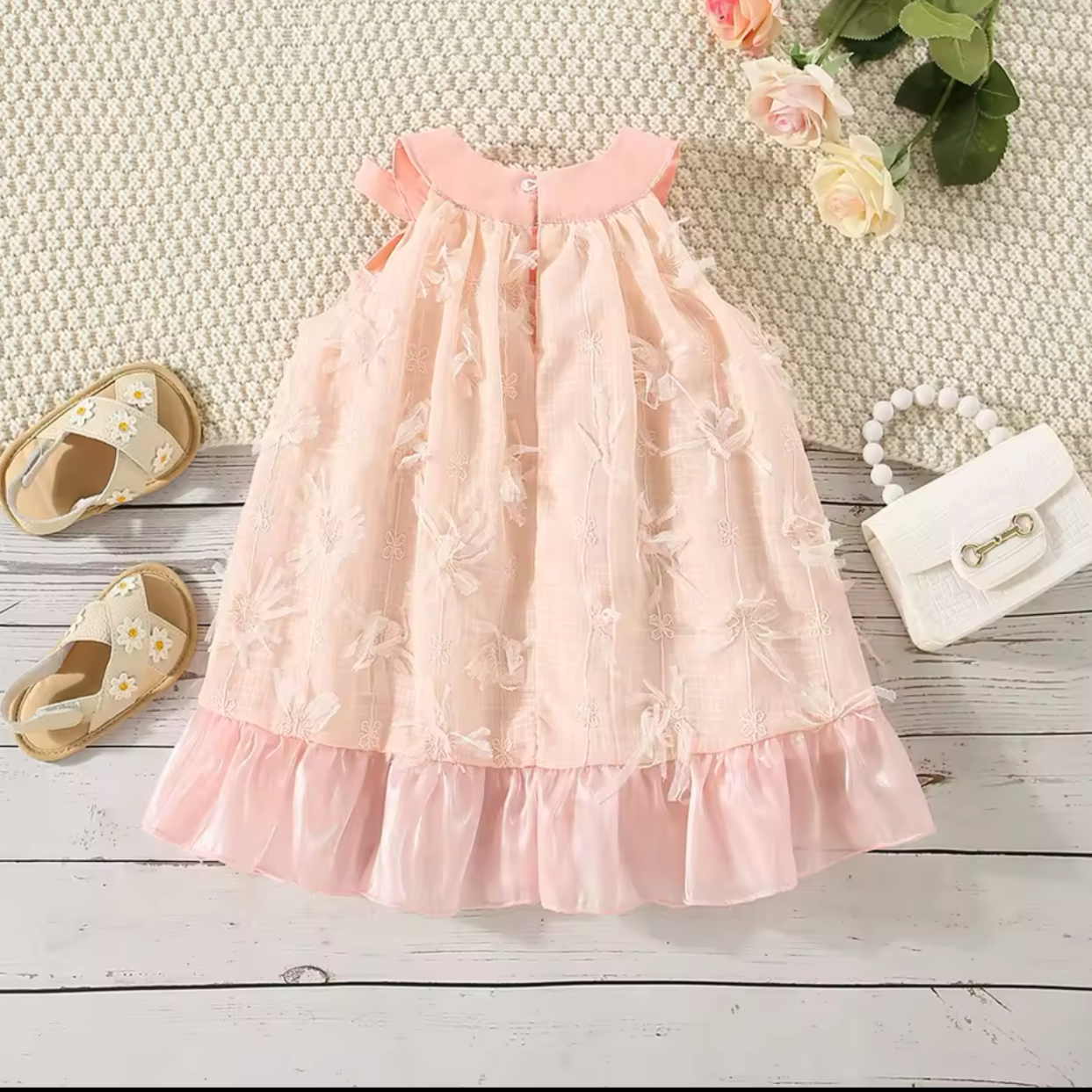 Summer Ruffled Sleeveless Dress Pink