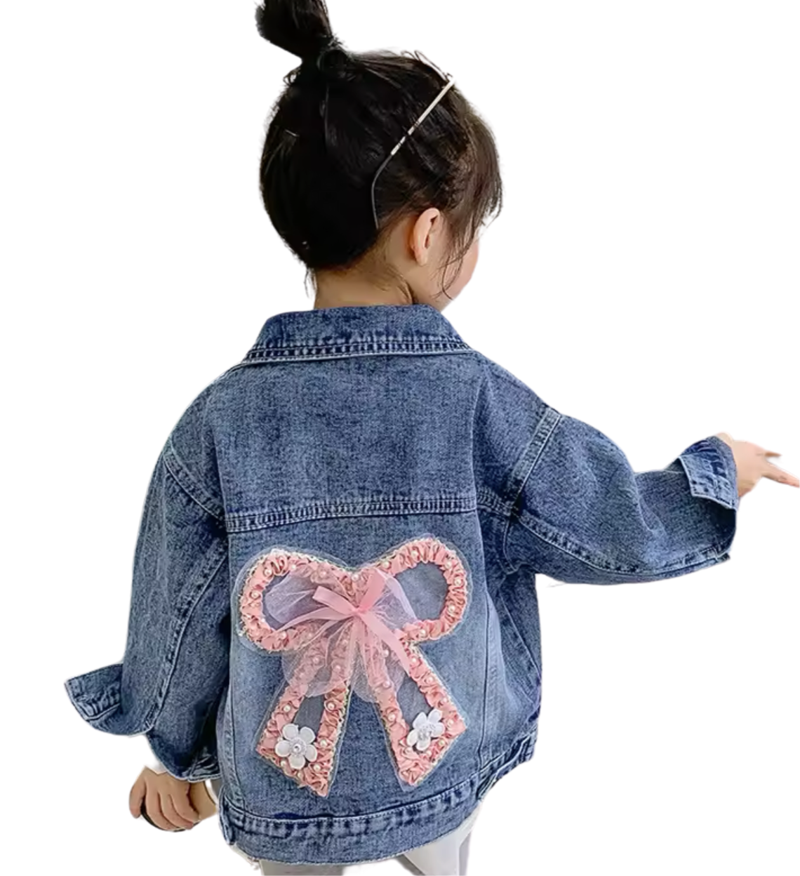 ZGirls Denim Jacket with Detailed Lace Bow