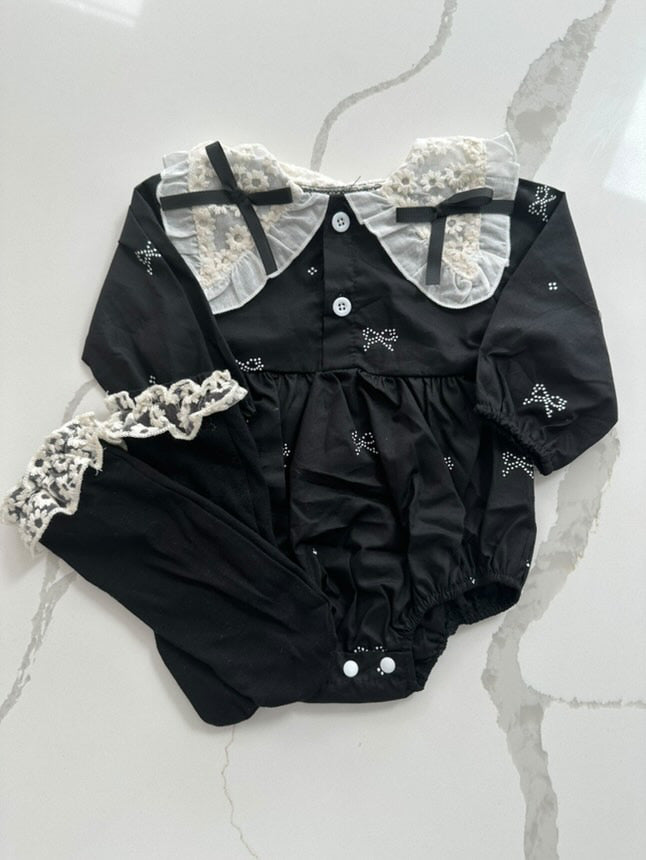 B&W Lace Romper with Matching Socks