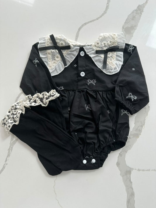 B&W Lace Romper with Matching Socks