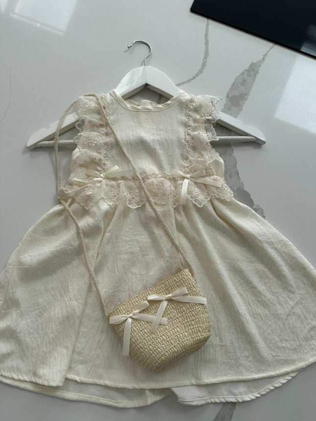 Cream Lace Summer Dress w Matching Bag