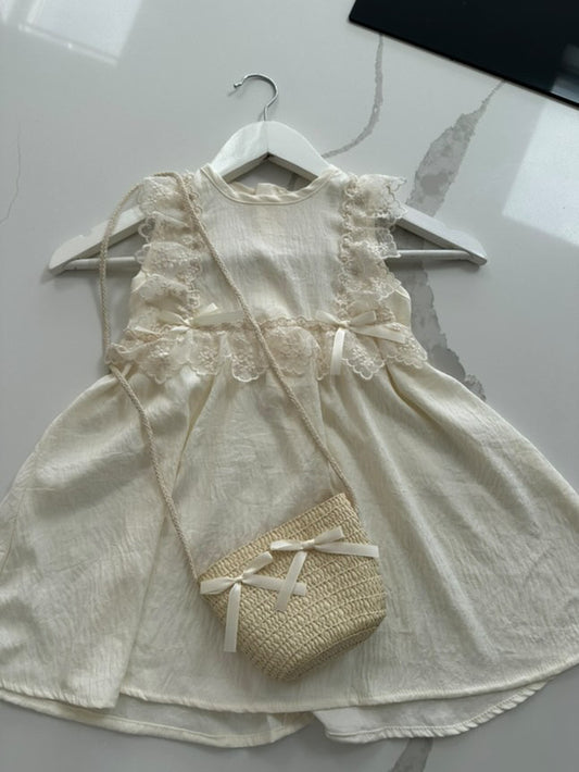 Cream Lace Summer Dress w Matching Bag