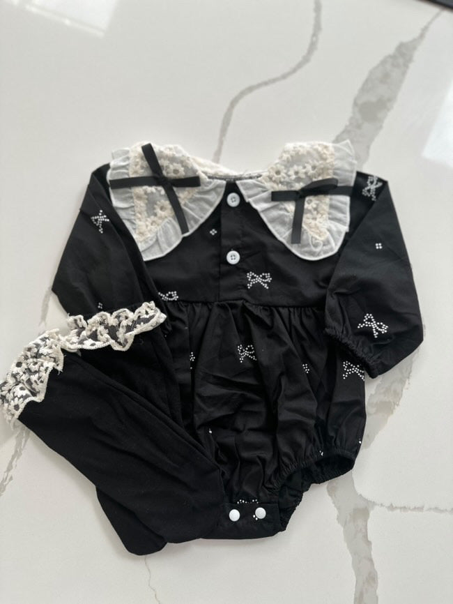 B&W Lace Romper with Matching Socks