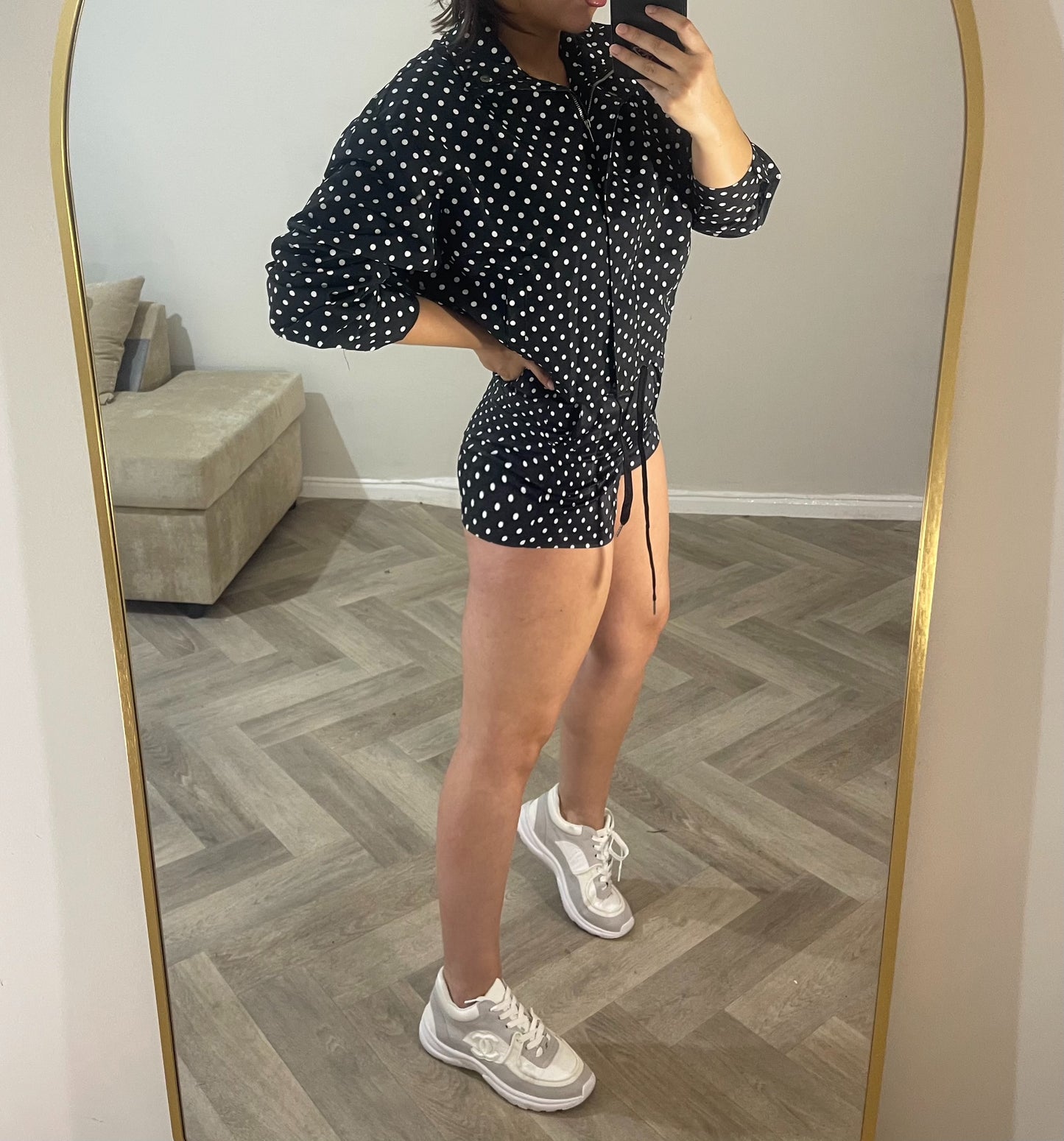 Black Polka Dot Jacket & Shorts Set