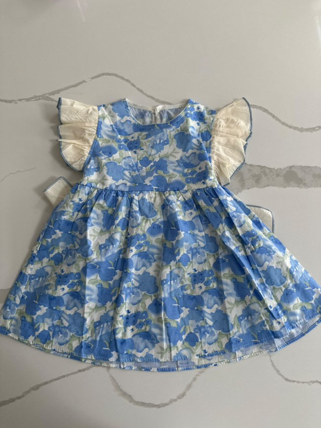 Summer Girl White & Blue Dress w 2 Bows