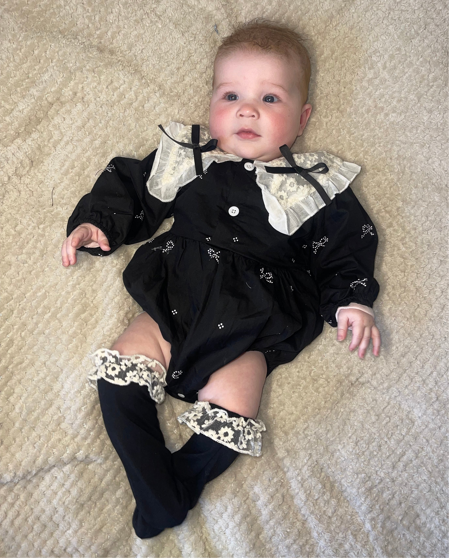 B&W Lace Romper with Matching Socks