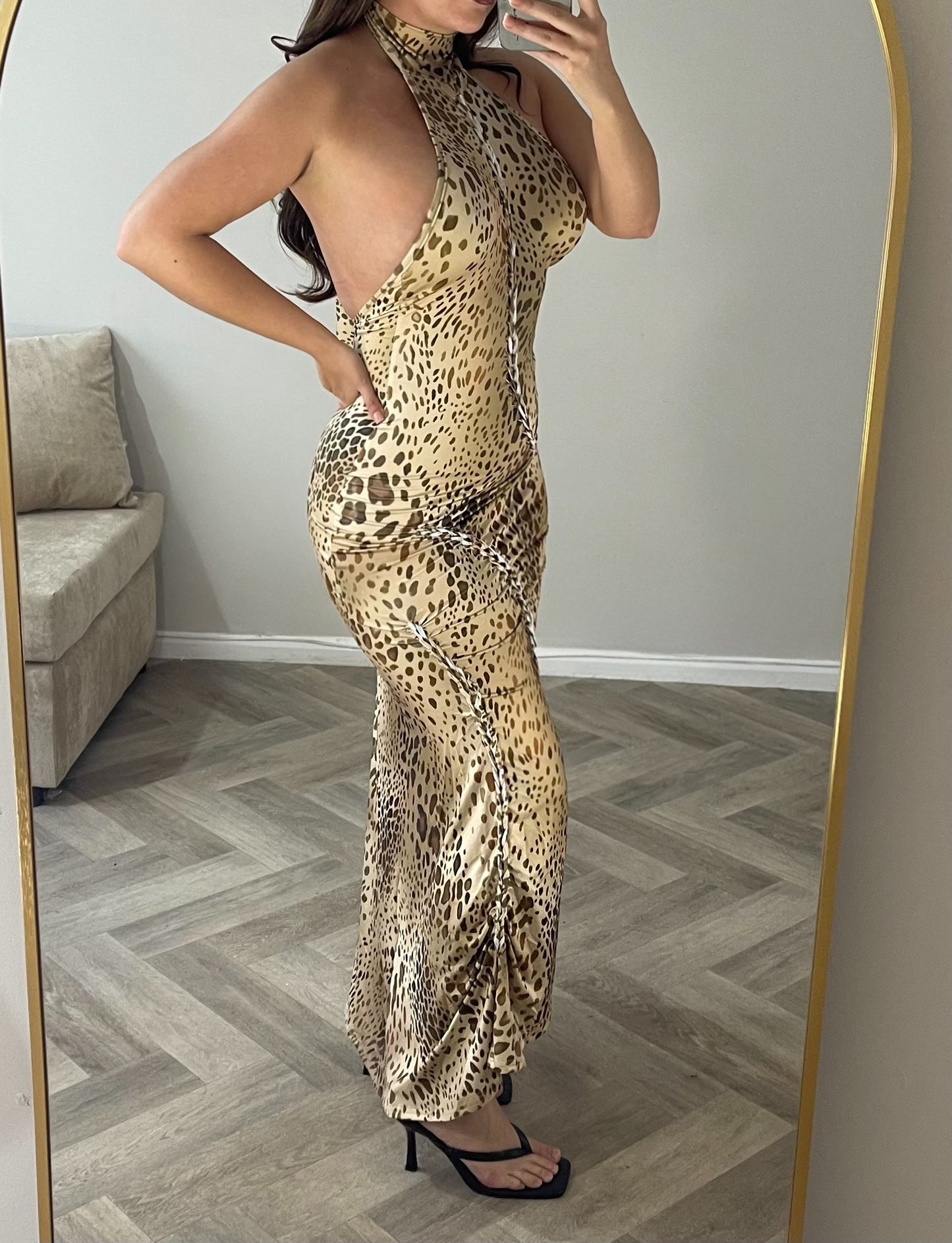 Halter Leopard Sexy Backless Maxi Dress 🤎