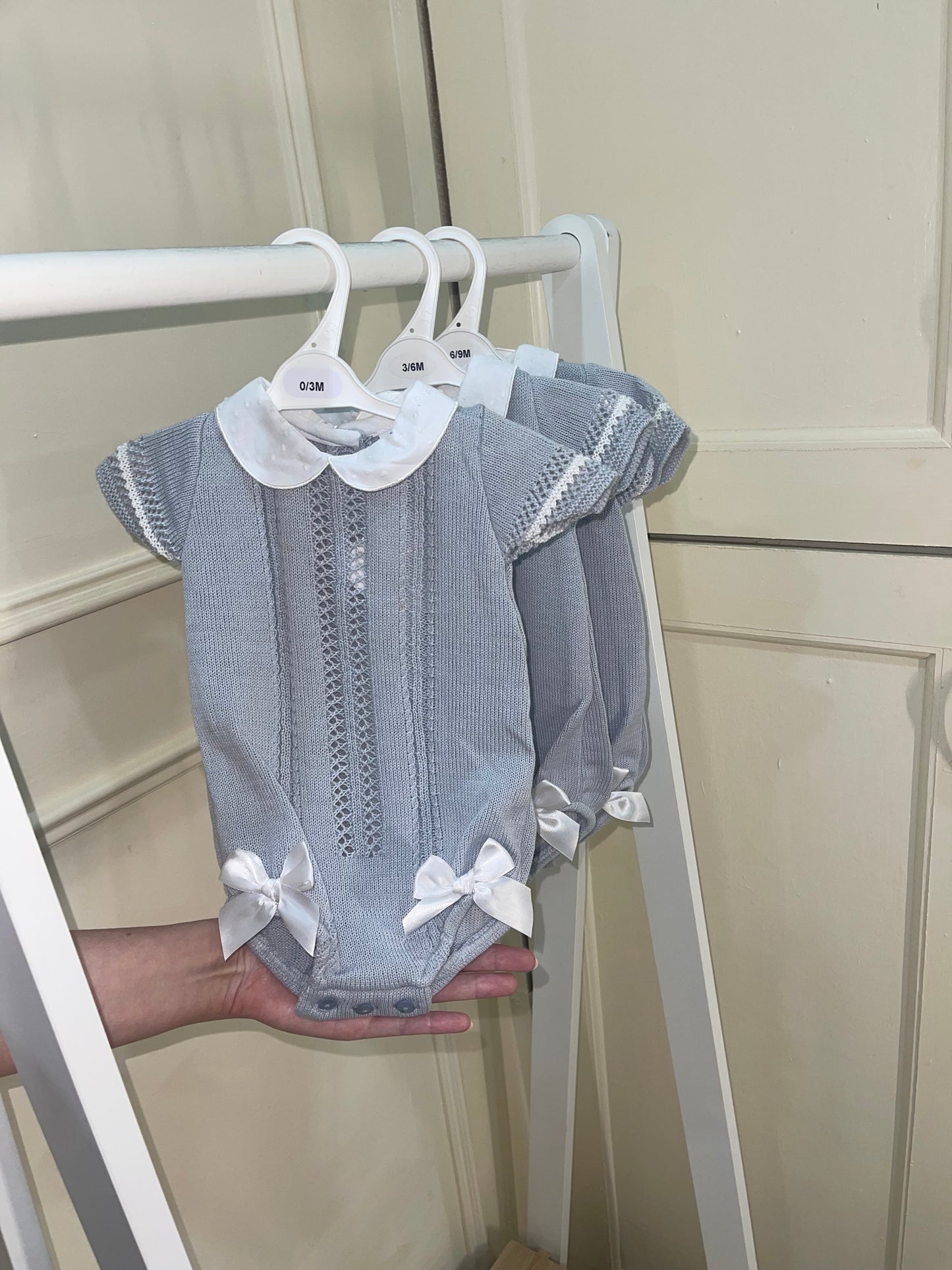 Grey Romper With White 3D Bow