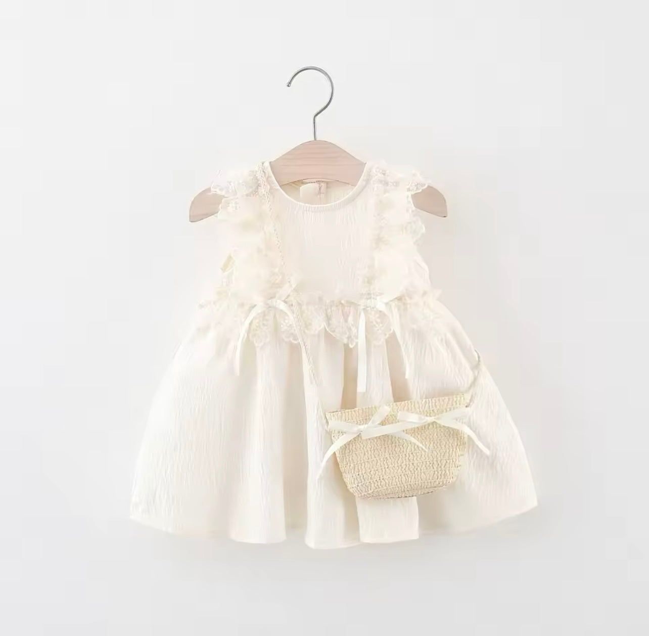 Cream Lace Summer Dress w Matching Bag